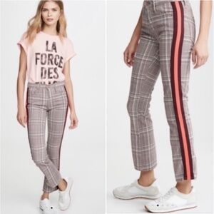 MOTHER The Insider Ankle Straight Leg Plaid Pants Women 25 Neon Racing Stripe
